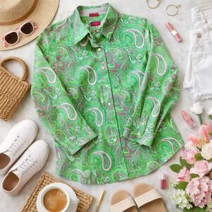 Talbots Paisley Button Down 6P Green Pink Palm Beach Lilly Inspired Preppy